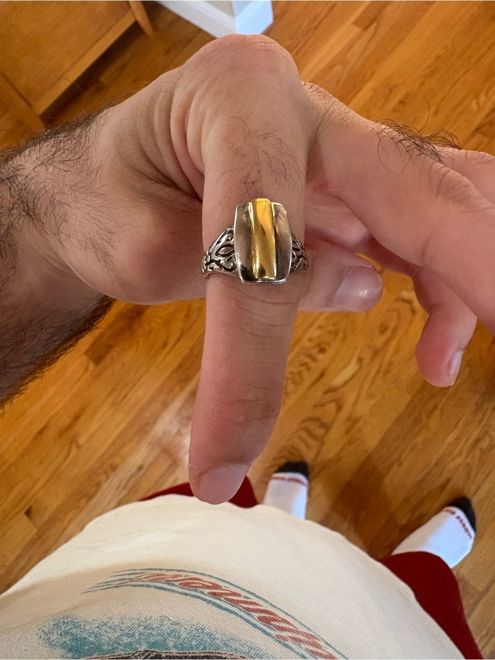 Vintage Silver and 14k Gold Scroll Ring Sz 8 Celtic Gaelic